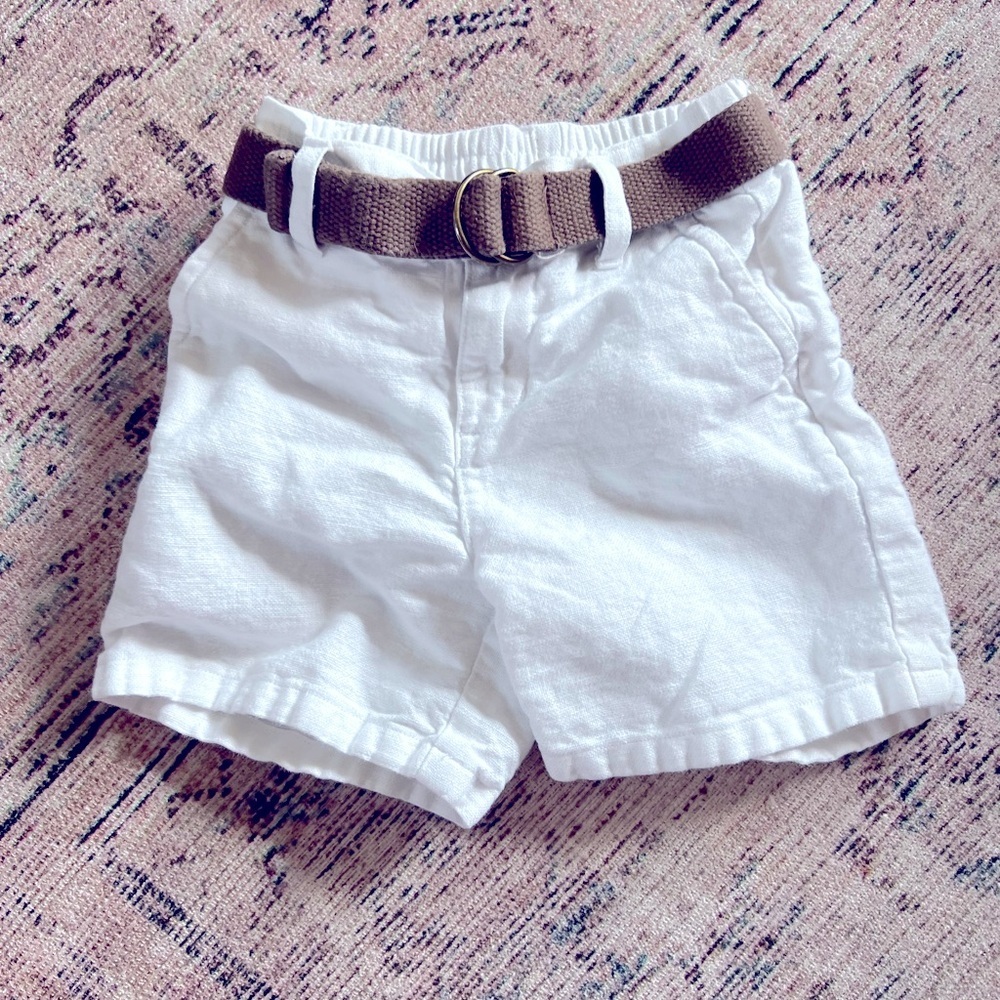 Janie and Jack White Shorts Linen with Brown Belt